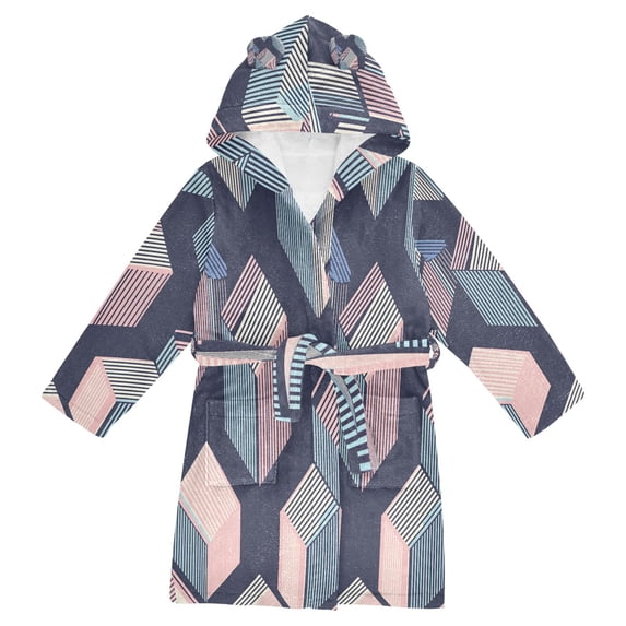 FORMRS Niños Bathrobe Unisex Hooded Robe Soft Plush Pajamas Sleepwear, Size 7-9T, Dark Cubes