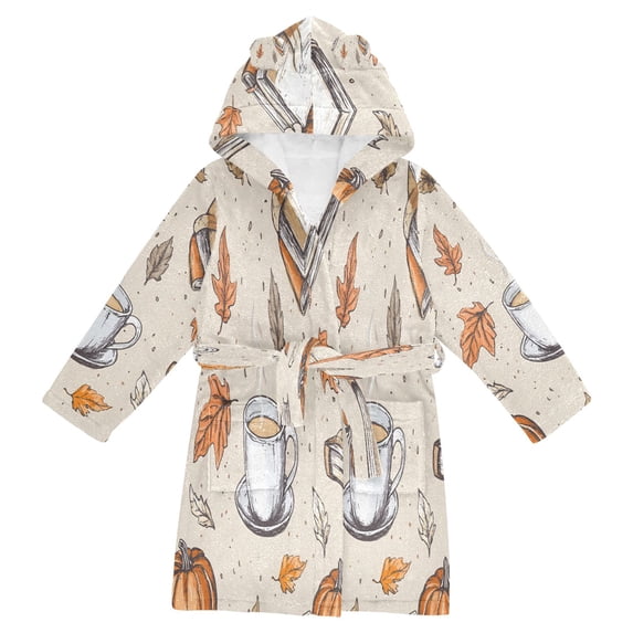 FORMRS Niños Bathrobe Unisex Hooded Robe Soft Plush Pajamas Sleepwear, Size 7-9T, Fall Coffee