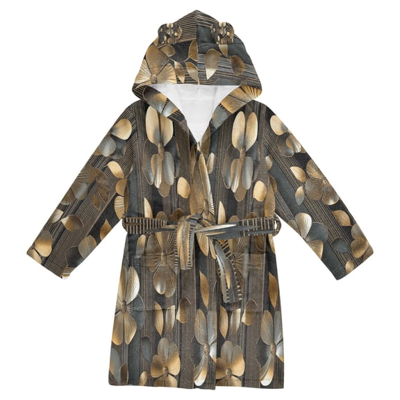 FORMRS Kids Bathrobe Unisex Hooded Robe Toddler Pajamas Sleepwear, Size 7-9T, Floral Lines