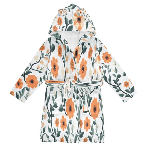 FORMRS Niños Bathrobe Unisex Hooded Robe Soft Plush Pajamas Sleepwear, Size 7-9T, Flowers Pattern