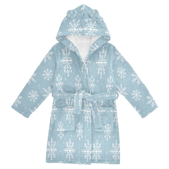 FORMRS Niños Bathrobe Unisex Hooded Robe Soft Plush Pajamas Sleepwear, Size 7-9T, Gray Snowflake