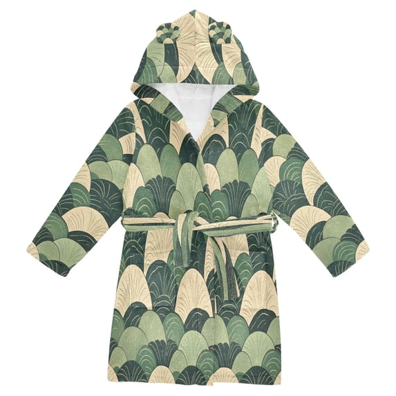 FORMRS Kids Bathrobe Unisex Hooded Robe Toddler Pajamas Sleepwear, Size 7-9T, Green Abstract Shapes