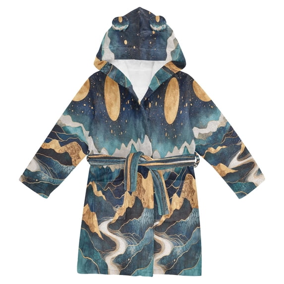 FORMRS Niños Bathrobe Unisex Hooded Robe Soft Plush Pajamas Sleepwear, Size 7-9T, Green Mountains