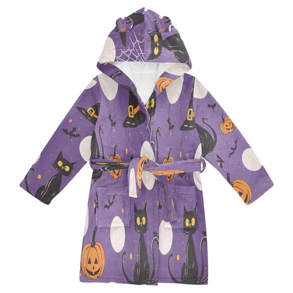 FORMRS Kids Bathrobe Unisex Hooded Robe Toddler Pajamas Sleepwear, Size 7-9T, Halloween Black Cat
