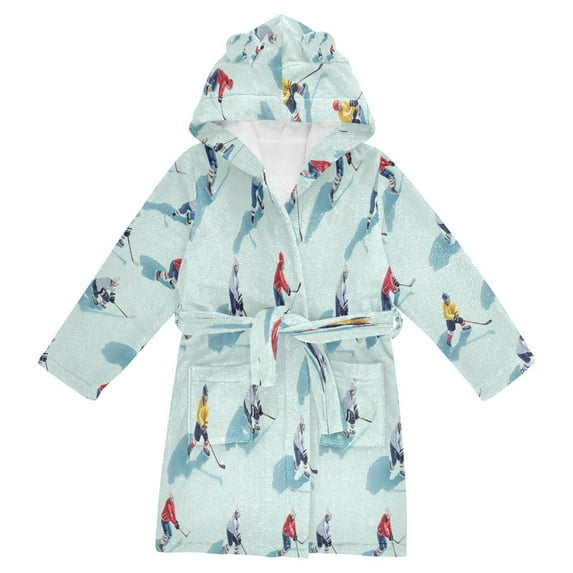 FORMRS Kids Bathrobe Unisex Hooded Robe Toddler Pajamas Sleepwear, Size 7-9T, Ice Hockey