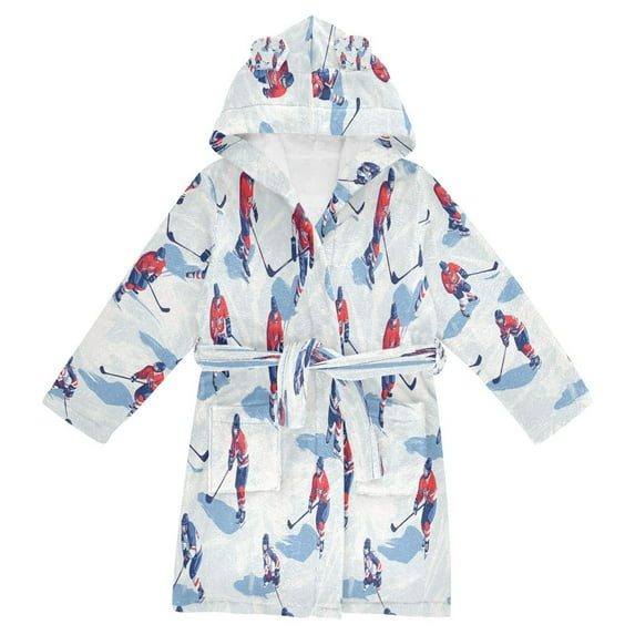 FORMRS Niños Bathrobe Unisex Hooded Robe Soft Plush Pajamas Sleepwear, Size 7-9T, Ice Rink