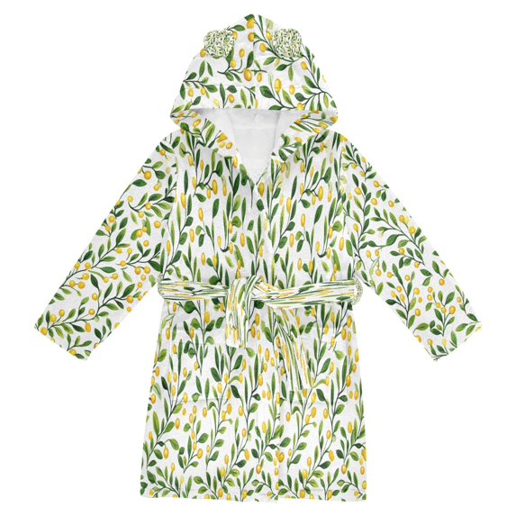 FORMRS Kids Bathrobe Unisex Hooded Robe Toddler Pajamas Sleepwear, Size 7-9T, Olive Leaf