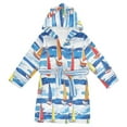 thumbnail image 1 of FORMRS Niños Bathrobe Unisex Hooded Robe Soft Plush Pajamas Sleepwear, Size 7-9T, Orange Sailboats, 1 of 7
