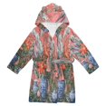 thumbnail image 1 of FORMRS Niños Bathrobe Unisex Hooded Robe Soft Plush Pajamas Sleepwear, Size 7-9T, Orange Vibrant Flowers, 1 of 7