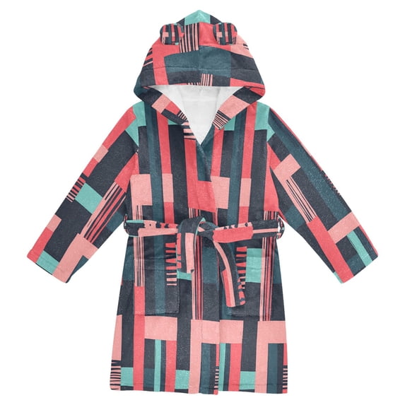 FORMRS Kids Bathrobe Unisex Hooded Robe Toddler Pajamas Sleepwear, Size 7-9T, Pink Geometric