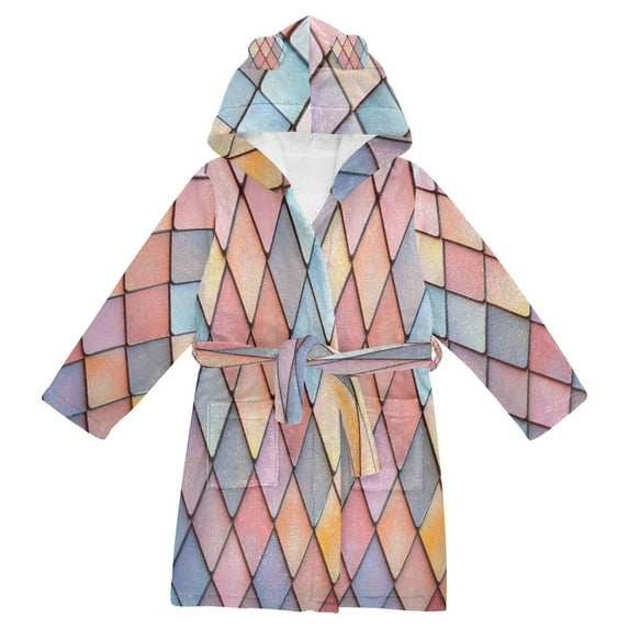 FORMRS Niños Bathrobe Unisex Hooded Robe Soft Plush Pajamas Sleepwear, Size 7-9T, Pink Shimmering Pattern