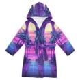 thumbnail image 1 of FORMRS Niños Bathrobe Unisex Hooded Robe Soft Plush Pajamas Sleepwear, Size 7-9T, Purple Digital Art, 1 of 7