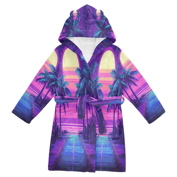 FORMRS Niños Bathrobe Unisex Hooded Robe Soft Plush Pajamas Sleepwear, Size 7-9T, Purple Digital Art