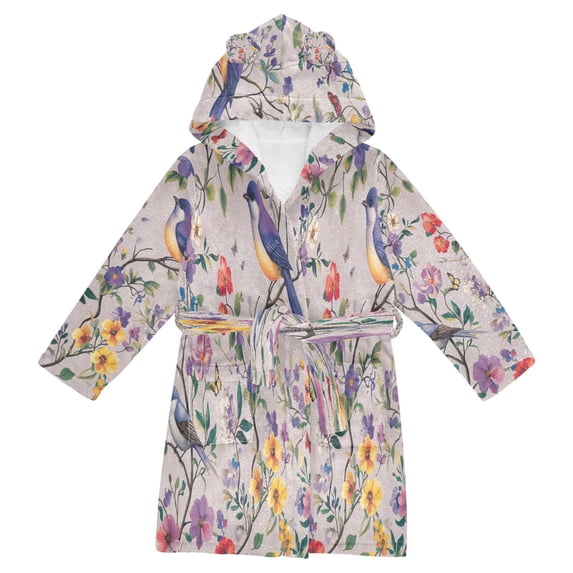 FORMRS Niños Bathrobe Unisex Hooded Robe Soft Plush Pajamas Sleepwear, Size 7-9T, Purple Floral Pattern