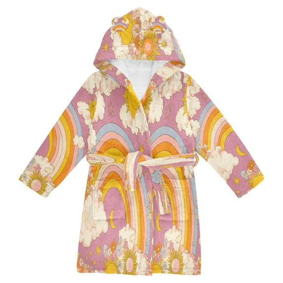 FORMRS Kids Bathrobe Unisex Hooded Robe Toddler Pajamas Sleepwear, Size 7-9T, Purple Retro Rainbow