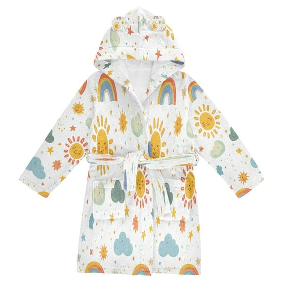 FORMRS Niños Bathrobe Unisex Hooded Robe Soft Plush Pajamas Sleepwear, Size 7-9T, Rainbows Pattern