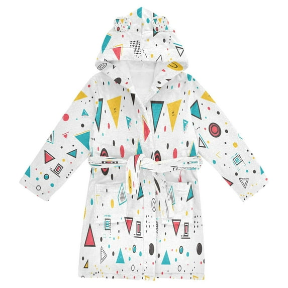 FORMRS Niños Bathrobe Unisex Hooded Robe Soft Plush Pajamas Sleepwear, Size 7-9T, Red Simple Shapes