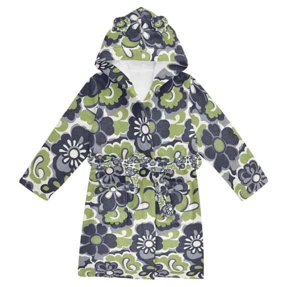 FORMRS Kids Bathrobe Unisex Hooded Robe Toddler Pajamas Sleepwear, Size 7-9T, Retro Floral Pattern