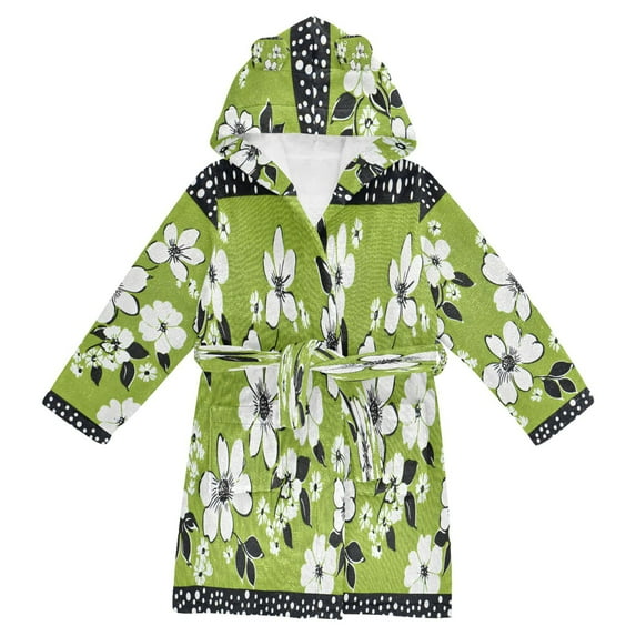 FORMRS Niños Bathrobe Unisex Hooded Robe Soft Plush Pajamas Sleepwear, Size 7-9T, Retro Floral