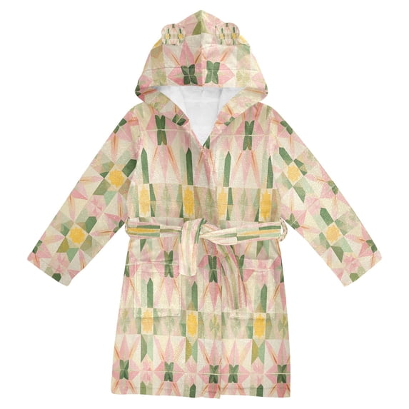FORMRS Niños Bathrobe Unisex Hooded Robe Soft Plush Pajamas Sleepwear, Size 7-9T, Retro Pink Stars