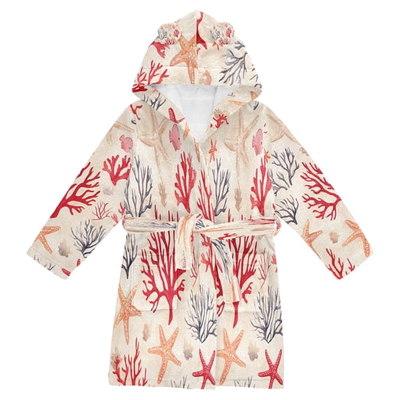 FORMRS Niños Bathrobe Unisex Hooded Robe Soft Plush Pajamas Sleepwear, Size 7-9T, Retro Starfish