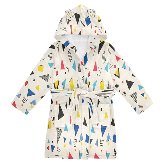 FORMRS Niños Bathrobe Unisex Hooded Robe Soft Plush Pajamas Sleepwear, Size 7-9T, Retro Triangles