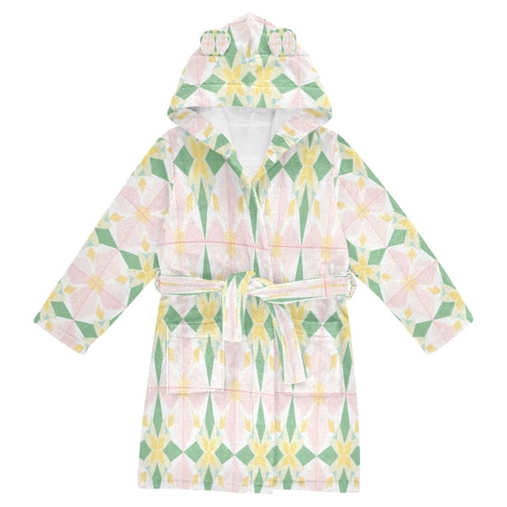 FORMRS Niños Bathrobe Unisex Hooded Robe Soft Plush Pajamas Sleepwear, Size 7-9T, Retro Yellow Stars