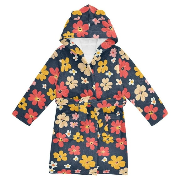 FORMRS Niños Bathrobe Unisex Hooded Robe Soft Plush Pajamas Sleepwear, Size 7-9T, Small Colorful Flower