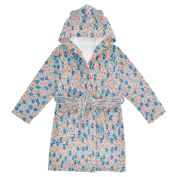 FORMRS Niños Bathrobe Unisex Hooded Robe Soft Plush Pajamas Sleepwear, Size 7-9T, Small Pink Flower