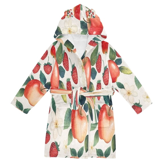 FORMRS Kids Bathrobe Unisex Hooded Robe Toddler Pajamas Sleepwear, Size 7-9T, Strawberry Pattern