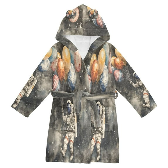 FORMRS Niños Bathrobe Unisex Hooded Robe Soft Plush Pajamas Sleepwear, Size 7-9T, Watercolor Space