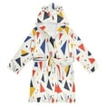 thumbnail image 1 of FORMRS Niños Bathrobe Unisex Hooded Robe Soft Plush Pajamas Sleepwear, Size 7-9T, White Geometric, 1 of 7