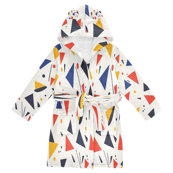 FORMRS Niños Bathrobe Unisex Hooded Robe Soft Plush Pajamas Sleepwear, Size 7-9T, White Geometric