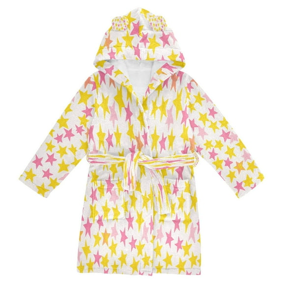 FORMRS Niños Bathrobe Unisex Hooded Robe Soft Plush Pajamas Sleepwear, Size 7-9T, White Stars Pattern