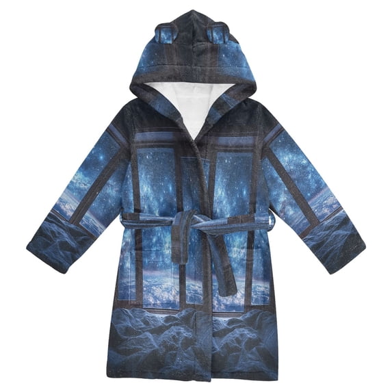 FORMRS Niños Bathrobe Unisex Hooded Robe Soft Plush Pajamas Sleepwear, Size 7-9T, Window Space