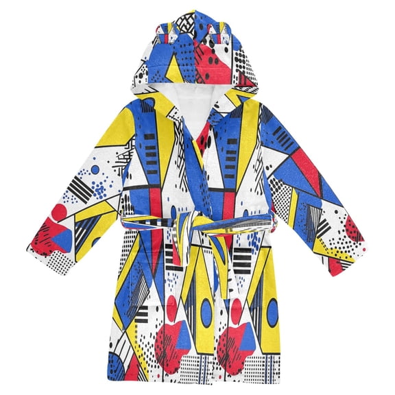 FORMRS Niños Bathrobe Unisex Hooded Robe Soft Plush Pajamas Sleepwear, Size 7-9T, Yelllow Simple Shapes