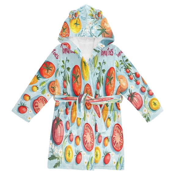 FORMRS Niños Bathrobe Unisex Hooded Robe Soft Plush Pajamas Sleepwear, Size 7-9T, Yellow Tomatoes