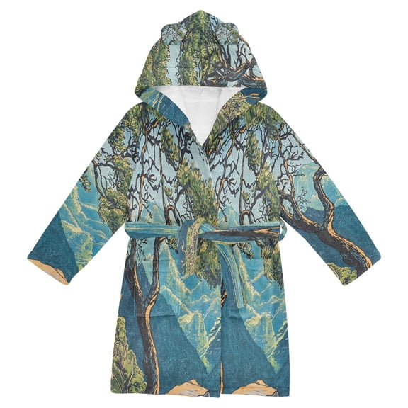 FORMRS Niños Bathrobe Unisex Hooded Robe Soft Plush Pajamas Sleepwear, Size 7-9T, Yellow Tree