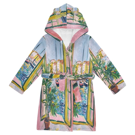 FORMRS Niños Bathrobe Unisex Hooded Robe Soft Plush Pajamas Sleepwear, Size 7-9T, Yellow Window