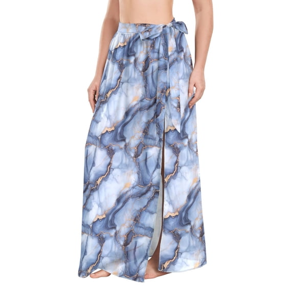 FORMRS Womens Long Sarong Beach Wrap Semi-Sheer Bikini Skirt Bathing Swimsuit Cover Up, Abstract Marble Pattern