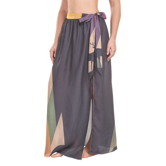 FORMRS Womens Long Sarong Beach Wrap Semi-Sheer Bikini Skirt Bathing Swimsuit Cover Up, Abstract Mountain