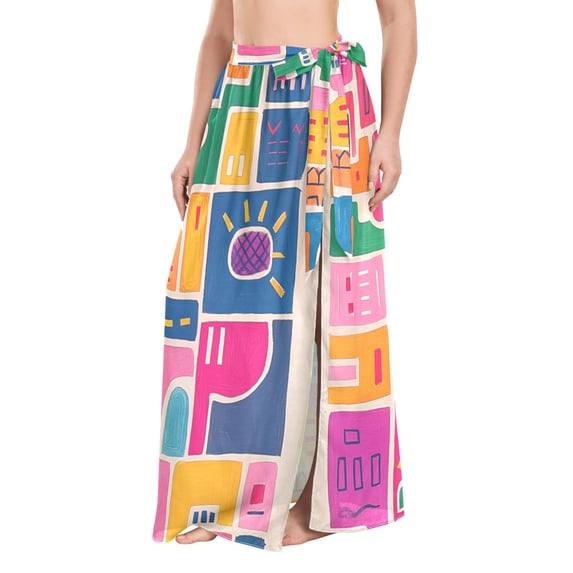 FORMRS Womens Long Sarong Beach Wrap Semi-Sheer Bikini Skirt Bathing Swimsuit Cover Up, Art Map