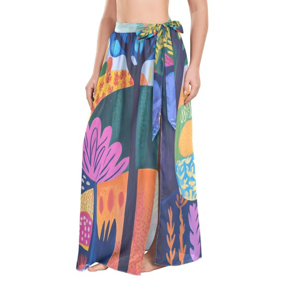 FORMRS Womens Beach Sarong Semi-Sheer Bikini Wrap Skirt Swimsuit Cover-ups, Art Plants