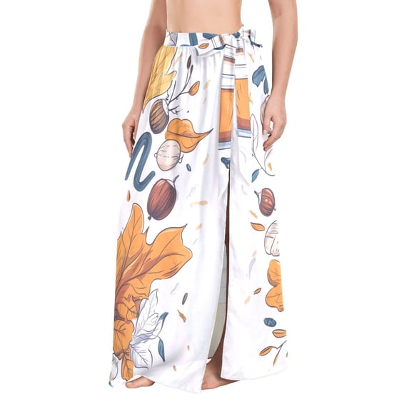 FORMRS Womens Long Sarong Beach Wrap Semi-Sheer Bikini Skirt Bathing Swimsuit Cover Up, Autumn Day with Cocoa Pattern