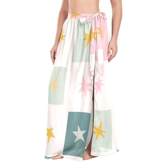 FORMRS Womens Beach Sarong Semi-Sheer Bikini Wrap Skirt Swimsuit Cover-ups, Beige Abstract