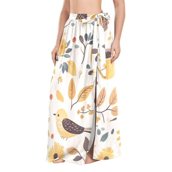 FORMRS Womens Beach Sarong Semi-Sheer Bikini Wrap Skirt Swimsuit Cover-ups, Beige Birds Floral