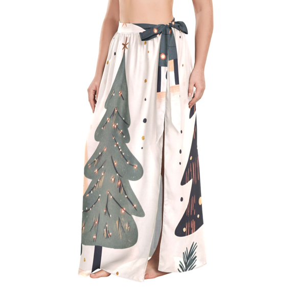 FORMRS Womens Beach Sarong Semi-Sheer Bikini Wrap Skirt Swimsuit Cover-ups, Beige Christmas Trees