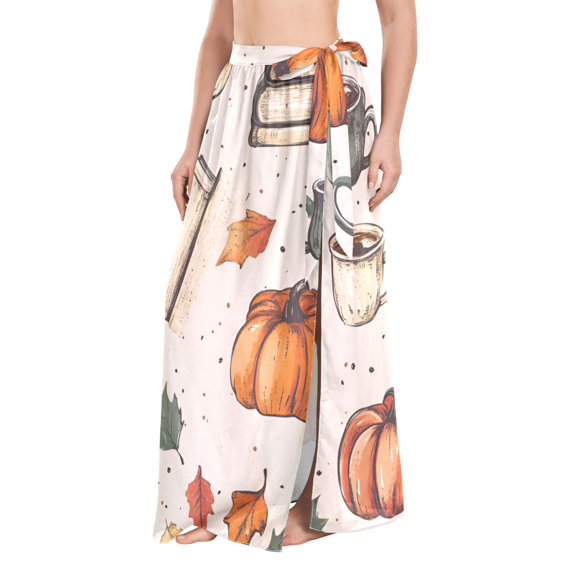 FORMRS Womens Long Sarong Beach Wrap Semi-Sheer Bikini Skirt Bathing Swimsuit Cover Up, Beige Fall Coffee