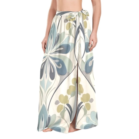 FORMRS Womens Long Sarong Beach Wrap Semi-Sheer Bikini Skirt Bathing Swimsuit Cover Up, Beige Floral Pattern