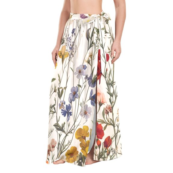 FORMRS Womens Beach Sarong Semi-Sheer Bikini Wrap Skirt Swimsuit Cover-ups, Beige Floral